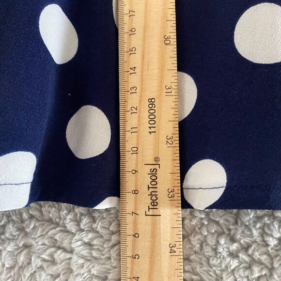 Talbots Women’s Midi Skirt A-line Flare Navy Blue Polka Dot Size 10 Faux Button - Picture 4 of 12